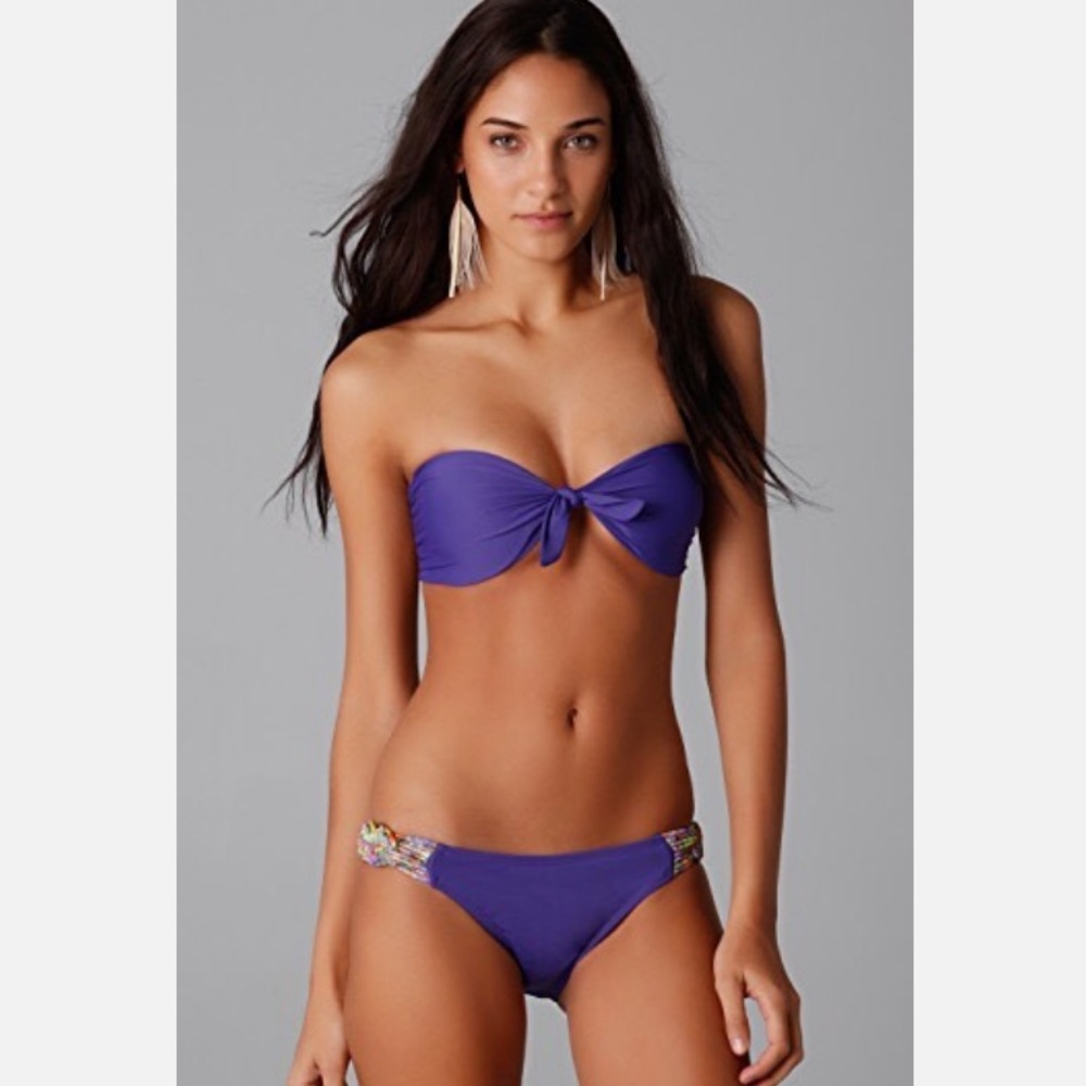 NWT L*Space "Tesserae" Purple Iris Colorful Knot Macrame Back Bandeau Bikini